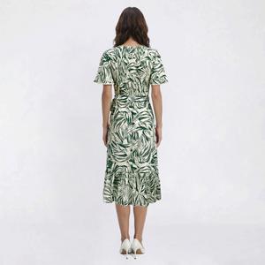 Womens Luxology Short Sleeve V Neck Tropical Leaf Midi Dress alternate view